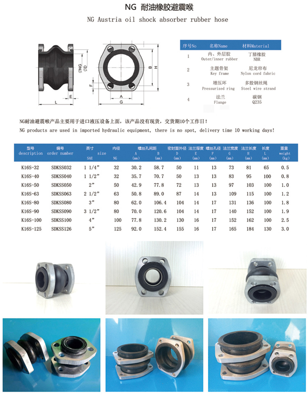 NG菱形法蘭橡膠接頭參數(shù)表